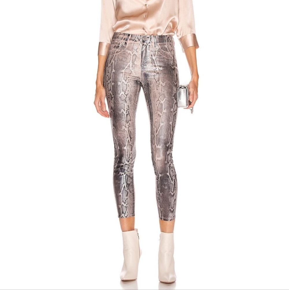 L'AGENCE Margo Skinny Highrise Petal/Black Snake Skin Print Crackle Foil 27